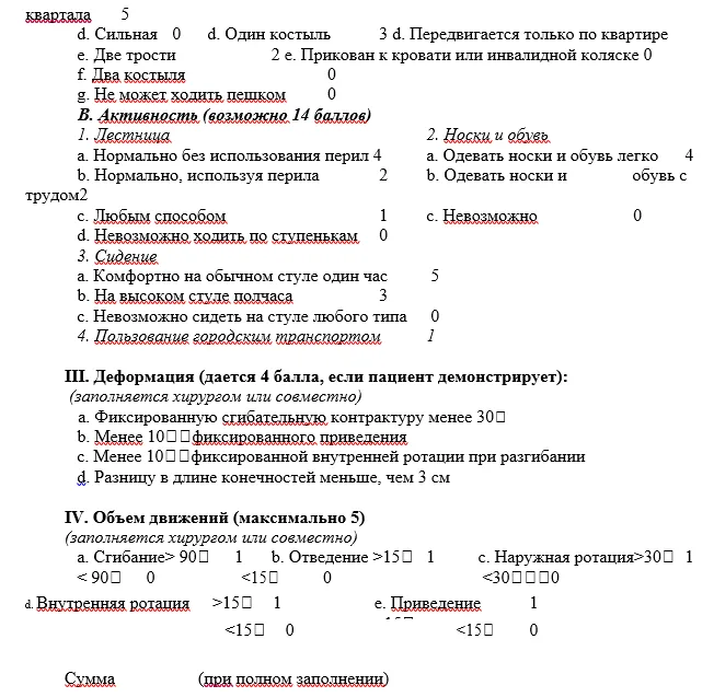 Приложение Г1 - Г... Шкалы оценки, вопросники — Врождённый вывих бедра