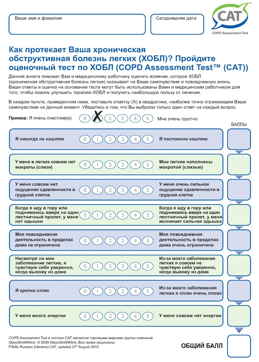 Приложение Г1 - Г... Шкалы оценки, вопросники — Хроническая обструктивная болезнь легких