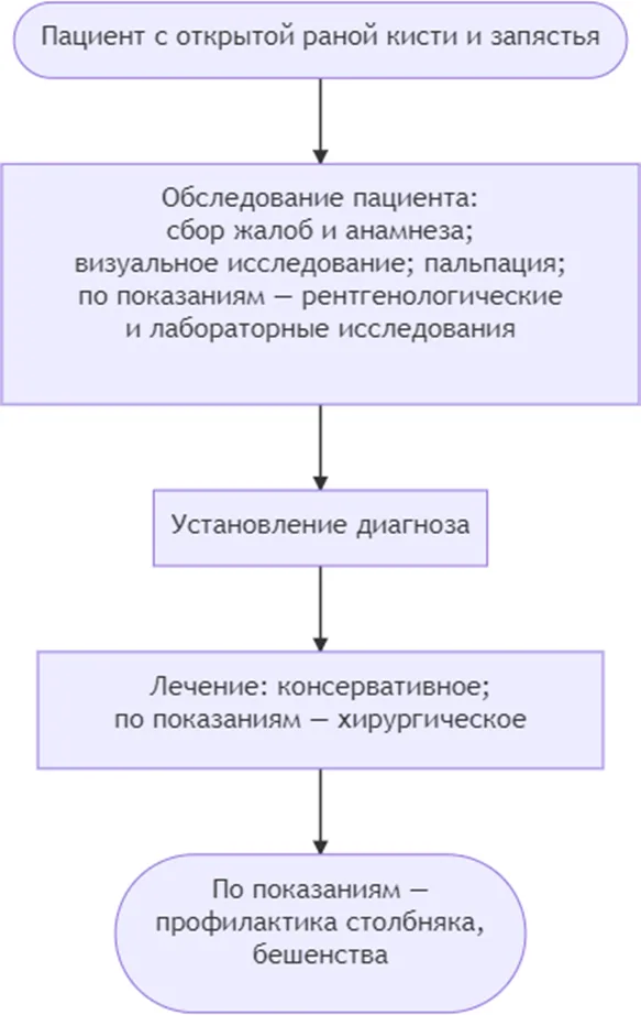 Приложение Б. Алгоритмы действий врача — Открытая рана запястья и кисти